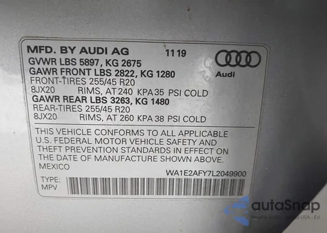 2020 Audi Q5 Premium Plus 55 Tfsi E Quattro S Tronic из США, поврежденный, VIN WA1E2AFY7L2049900